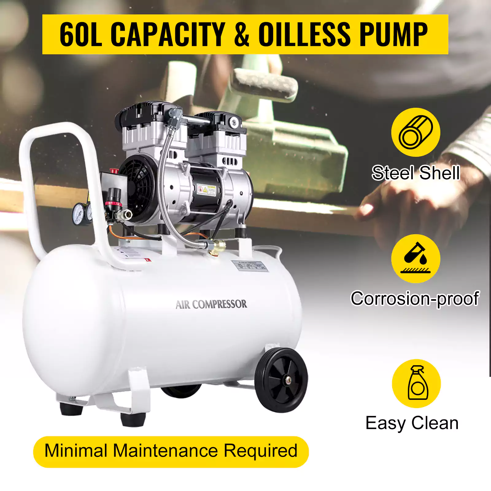 60L Capacity & Oilless Pump