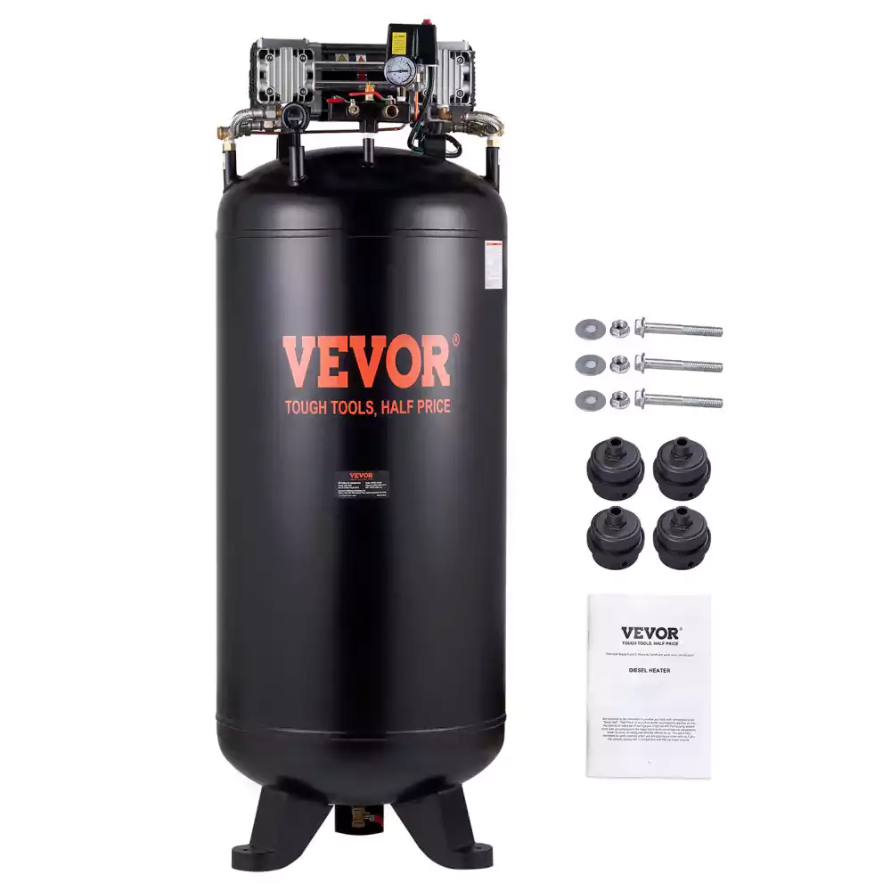 80 Gallon Air Compressor, 6.5HP 15.5SCFM@90 PSI, 2-Stage 145PSI Oil Free Stationary Air Compressor Tank, 86dB Ultra Quiet Compressor for Industrial Manufacturing, Construction Sites, Auto Repair